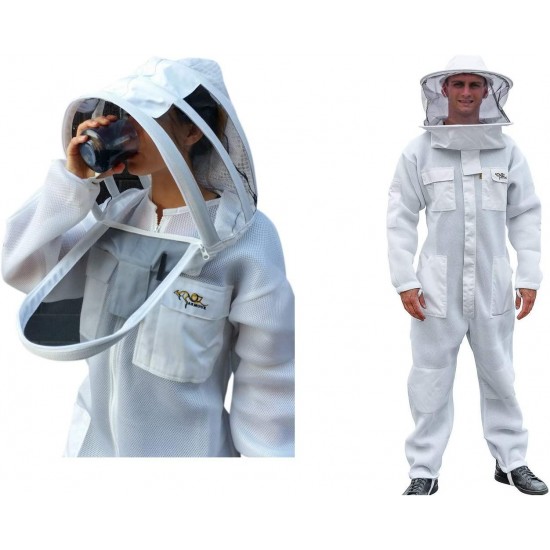 OZ ARMOUR Beekeeping Suit Ventilated Air Mesh with Fencing & Round Brim Hat (Medium)