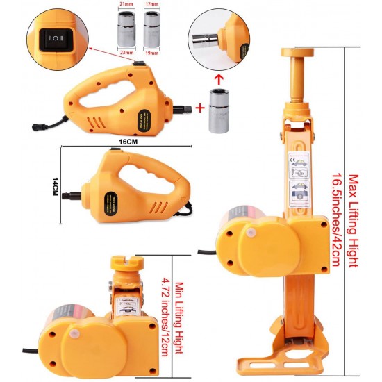 ROGTZ Electric Car Floor Jack Set 3 Ton All-in-one Automatic 12v Scissor Lift Jack with Impact Wrench and Tire Inflator Pump for Tire Change Replacement