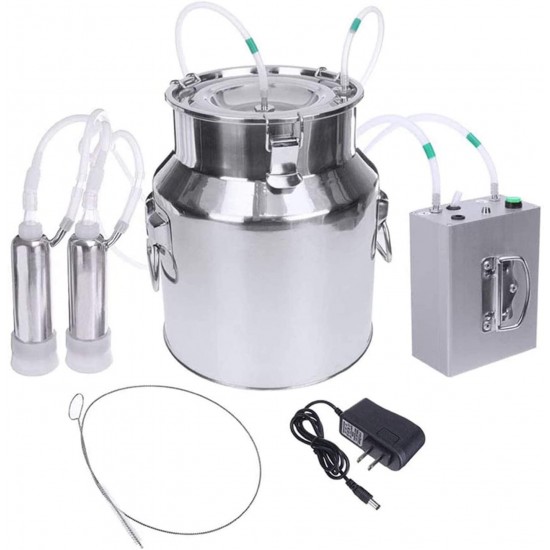 QHWJ Goat Milking Machine, Chargeable Pulsating Vacuum Milking Machine Kit with 14L Stainless Steel Milk Barrel,Cow and Sheep Safety Milking Equipment,for Cow