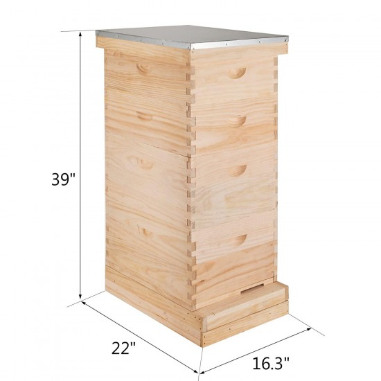 Happybuy Langstroth Bee Hive 4 Layer Langstroth Box 20 Frame Beehive Frames 2 Brood Box 2 Super Box Langstroth Beehive Kit