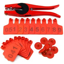 Numbered Farm Livestock Ear Tags for Cow Pig Sheep Cattle Identification Plastic TPU Precision Ear Stud Card Labels for Farm Animals (Customized) with 1 PC Plier Applicator (Red, 1000 PCS)