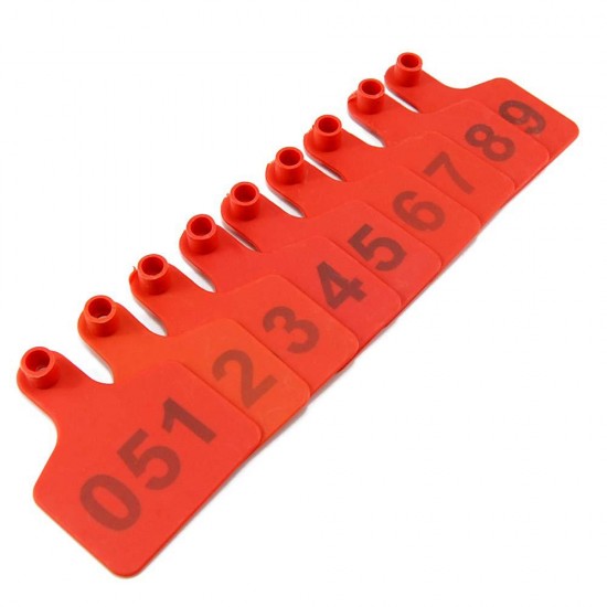 Numbered Farm Livestock Ear Tags for Cow Pig Sheep Cattle Identification Plastic TPU Precision Ear Stud Card Labels for Farm Animals (Customized) with 1 PC Plier Applicator (Red, 1000 PCS)