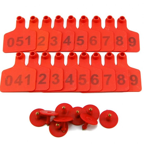 Numbered Farm Livestock Ear Tags for Cow Pig Sheep Cattle Identification Plastic TPU Precision Ear Stud Card Labels for Farm Animals (Customized) with 1 PC Plier Applicator (Red, 1000 PCS)