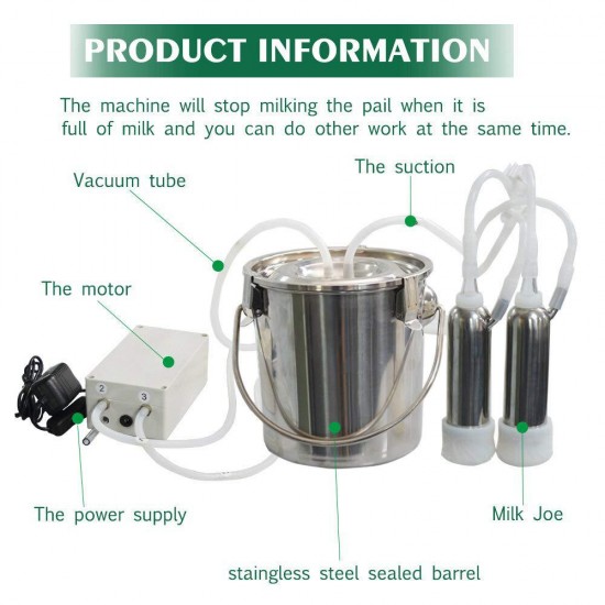 CJWPOWER Milking Machine for Goats Cows, Pulsation Vacuum Pump Milker, Milking Supplies W/Stainless Steel Bucket, Portable Suction Machine for Jerseys, Nigerian Dwarfs, Nubian Mix (3L, for Cows)