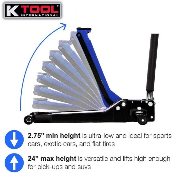 K Tool International Low Profile 3.33 Ton Service Jack; Chassis Length 28-1/3