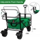 BEAU JARDIN Folding Wagon Cart With Brake Free Standing Collapsible Utility Camping Grocery Canvas Fabric Sturdy Portable Rolling Buggies Outdoor Garden Sport Heavy Duty Shopping Cart Push Wagon Green