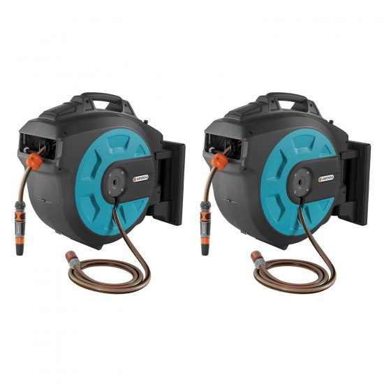 Gardena Comfort 115 Foot Wall Mounted Retractable Swivel Hose Reel Box (2 Pack)