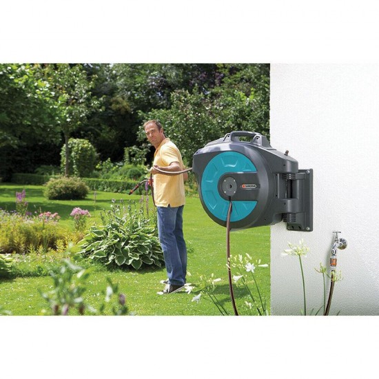 Gardena Comfort 115 Foot Wall Mounted Retractable Swivel Hose Reel Box (2 Pack)