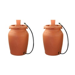 FCMP Outdoors Urn Style 45 Gallon Rain Barrel with Planter and Hose (2 Pack)