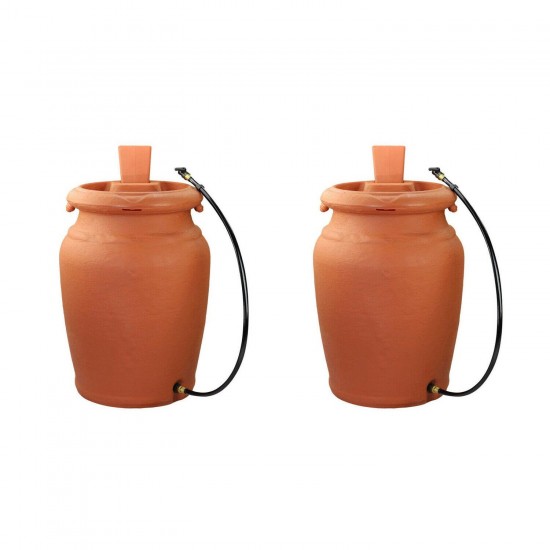 FCMP Outdoors Urn Style 45 Gallon Rain Barrel with Planter and Hose (2 Pack)