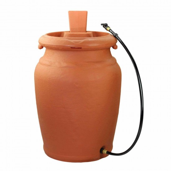 FCMP Outdoors Urn Style 45 Gallon Rain Barrel with Planter and Hose (2 Pack)