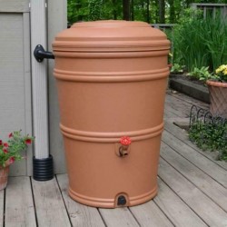 45-Gallon Plastic Rain Barrel with Flexi-Fit Rain Gutter Diverter in Terra Cotta