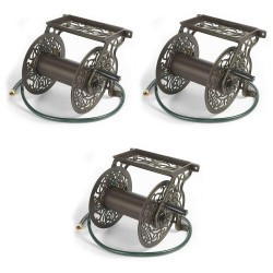 Liberty Garden 125 Foot Steel Decorative Garden Hose Wall Mounted Reel (3 Pack)