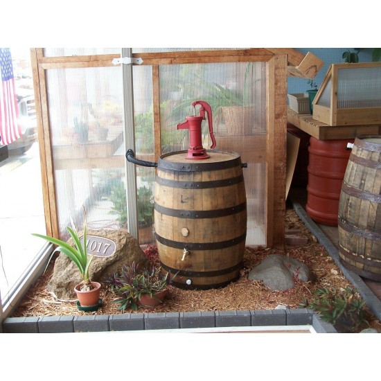 Whiskey Barrel Rain Barrel c/ Red Pitcher Pump-Flex Fit Diverter-FREE SHIPPING