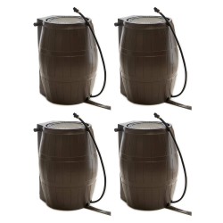 FCMP Outdoor 45-Gallon BPA Free Home Rain Water Catcher Barrel, Brown (4 Pack)