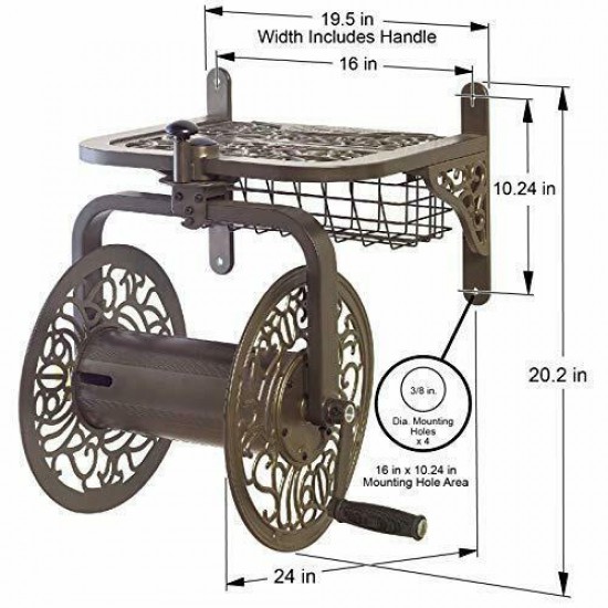 Liberty Garden 714 Decorative Cast Aluminum Navigator Rotating Garden Hose Reel - Bronze