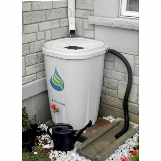 FreeGarden RAIN 55 Gal. Rain Barrel w/ Brass Spigot Beige Outdoor Water Storage