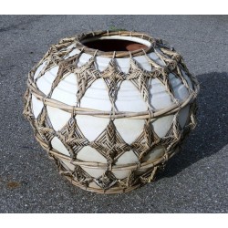 XL Antique Storage Pot Barrel Planter  Geometric Bamboo Decorative Netting