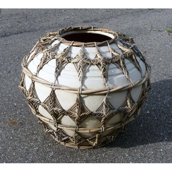 XL Antique Storage Pot Barrel Planter  Geometric Bamboo Decorative Netting