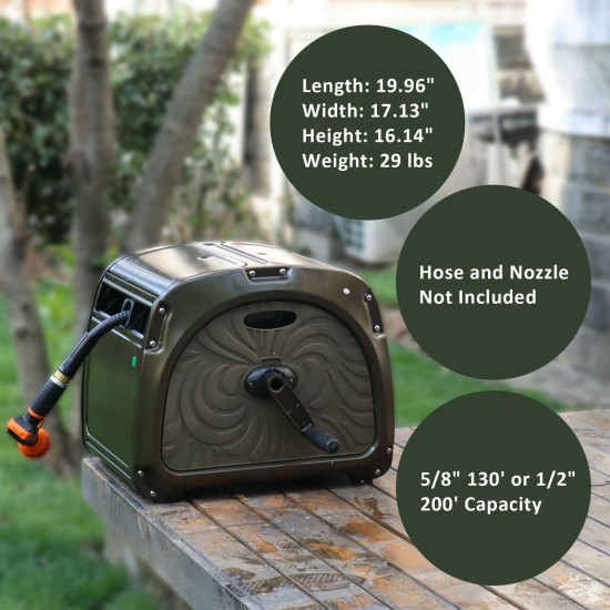 Giraffe Metal Hose Reel, Durable Hideaway Garden Hose Reel 130ft Hose Capacit...