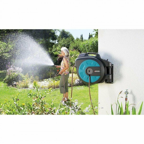 Gardena Comfort 115 Foot Wall Mounted Motorized Automatic Rechargeable Hose Box