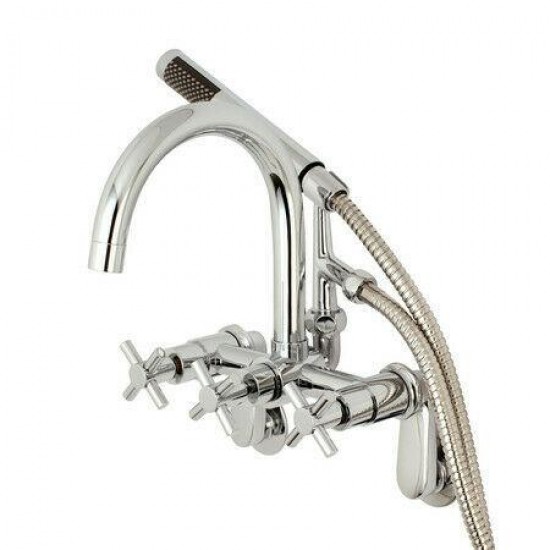 Kingston Brass AE8151DX Wall Mount Tub Filler With Hand Shower Polished Chrome