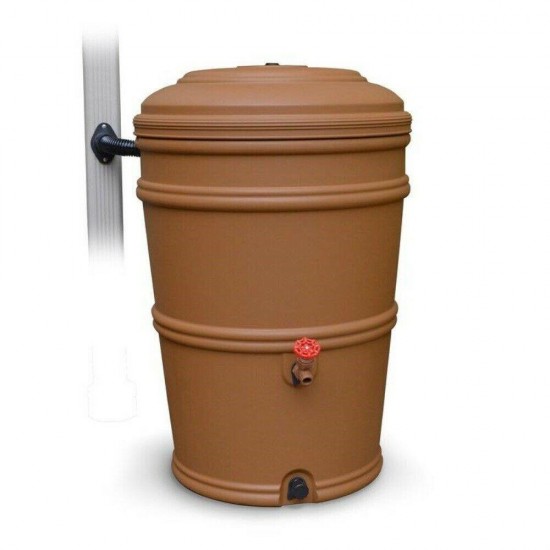 Fast Furnishings 45-Gallon Plastic Rain Barrel with Flexi-Fit Rain Gutter Div...