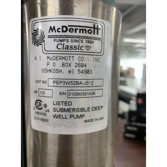 New Mcdermott 1/2 Hp 230v Deep Well Submersible Pump