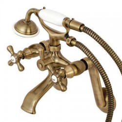 Kingston KS269AB Wall Mount Tub Filler Faucet With Hand Shower Vintage Brass