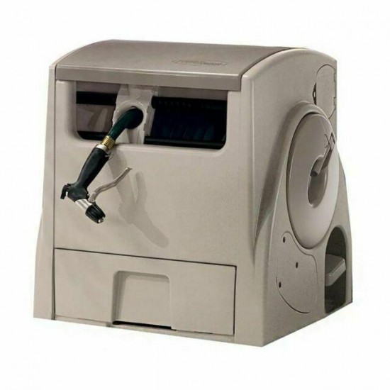 Suncast Pw100 100 Foot Powerwind Automatic Rewind Garden Hose Reel Light Taupe