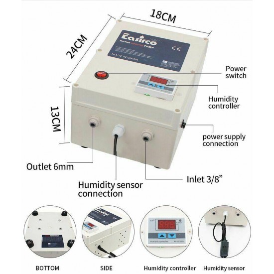 Mist Cooling System Humidity Controller 20pc Nozzle Humidifier Garden Greenhouse