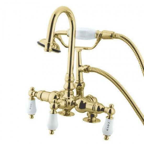 Kingston Polished Brass Deck Mount Clawfoot Tub Faucet W Hand Shower CC17T2