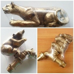 3x Brass Garden Bear Elephant Tiger Spigot Faucet Wild Animal Vintage Water Deco