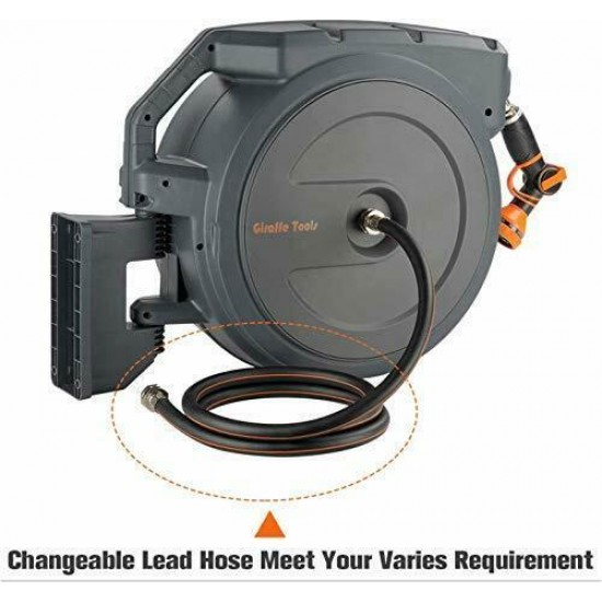 Giraffe Hose Reel 5/8“×90’ Wall Mounted Retractable Garden Hose Reel with 9 P...