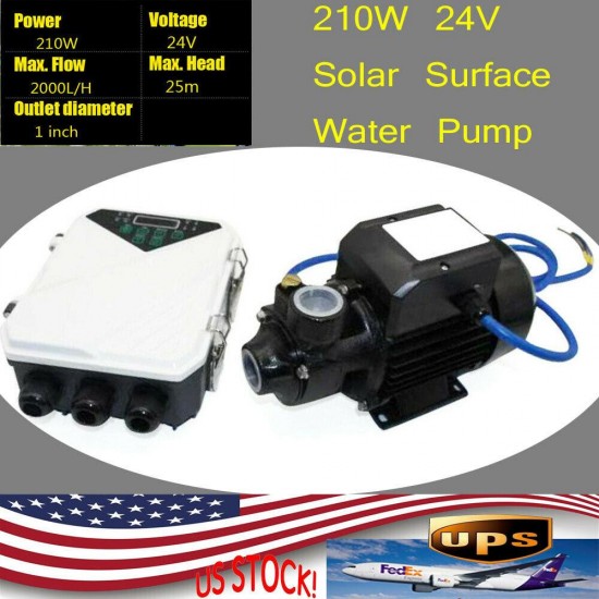 210W 24V DC SOLAR SURFACE WATER PRESSURE PUMP Off Grid Home Livestock Head 25m