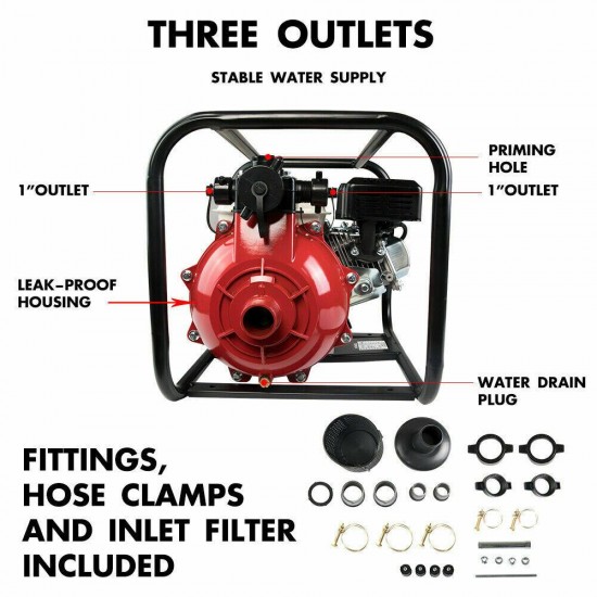 ZEMANOR Petrol Water Pump Gas 8HP Transfer 1.5 ''- 2 
