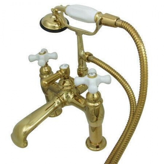 Kingston Brass CC611T2 7-inch Deck Mount Tub Filler With Hand Shower Polished B