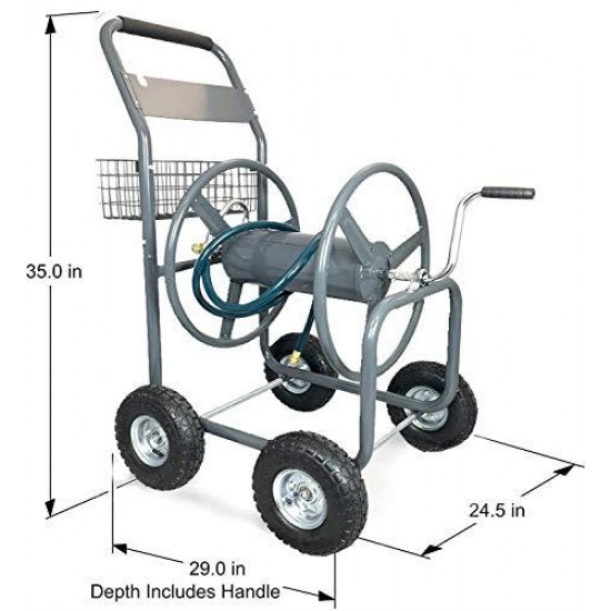 Ashman Garden Hose Reel Cart - 4 Wheels Portable Garden Hose Reel Cart with Rust