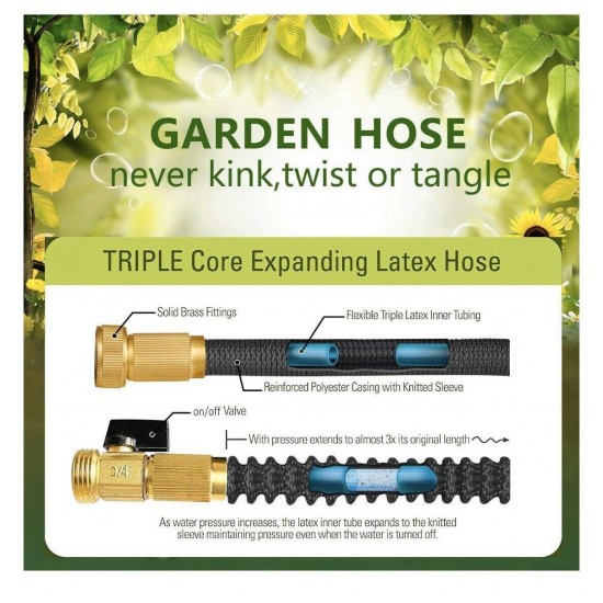 NEW Riemex Expandable Hose 75 FT Black Heavy Duty Garden Water Hose, Expandable