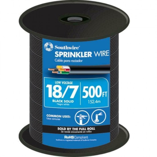 Southwire 500 FT 18-7 Black UL Burial Sprinkler Wire Outdoor Water Resistant