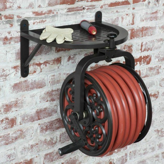 Outdoor Water Hose Reel Garden Wall Mount 360 Rotating Yard Metal 125 ft Storage