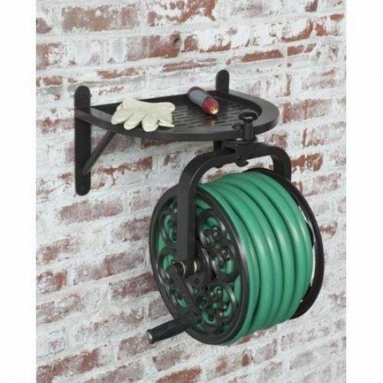 Outdoor Water Hose Reel Garden Wall Mount 360 Rotating Yard Metal 125 ft Storage