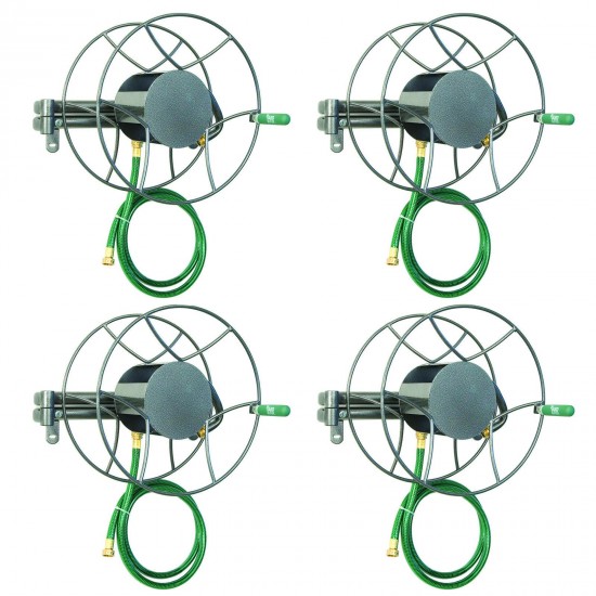 Yard Butler 100 Foot Wall Mounted Swivel Steel Garden Hose Reel (4 Pack)