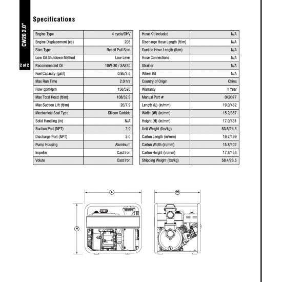 Generac 6918 2 inch Clean Water Pump