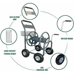 Garden Hose Reel Cart 4Wheels Portable Garden Hose Reel Cart with Storage Basket