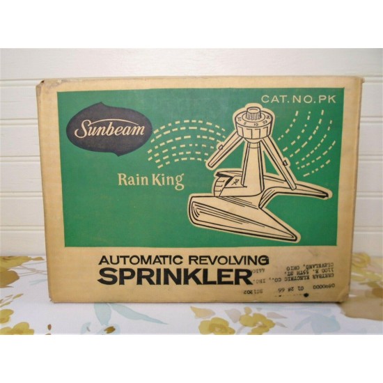 Vtg Sunbeam Rain King Lawn Yard Sprinkler Automatic Revolving Sunron New NOS Box