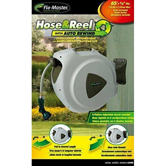 Flo-Master 65HR8 Retractable Hose Reel, 65 Feet, Brown