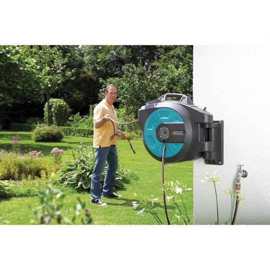 Gardena Comfort 115 Foot Wall Mounted Retractable Swivel Garden Hose Reel Box