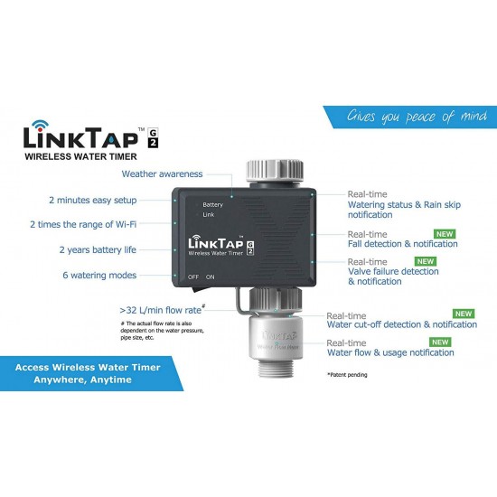 Linktap G2 Wireless Water Timer  Gateway  Flow Meter - Remote Hose Timer For L