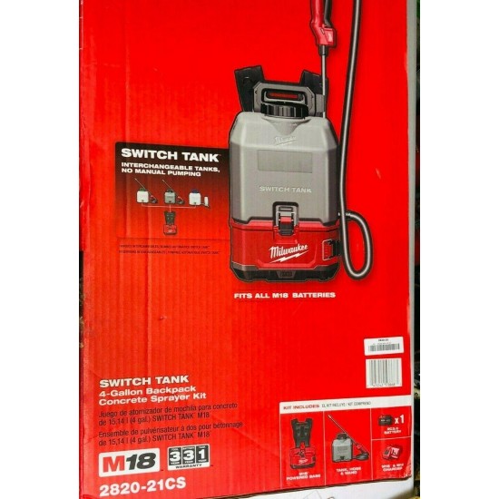 Milwaukee 2820-21CS, M18 18-Volt 4 Gal Cordless Switch Tank Backpack Sprayer Kit